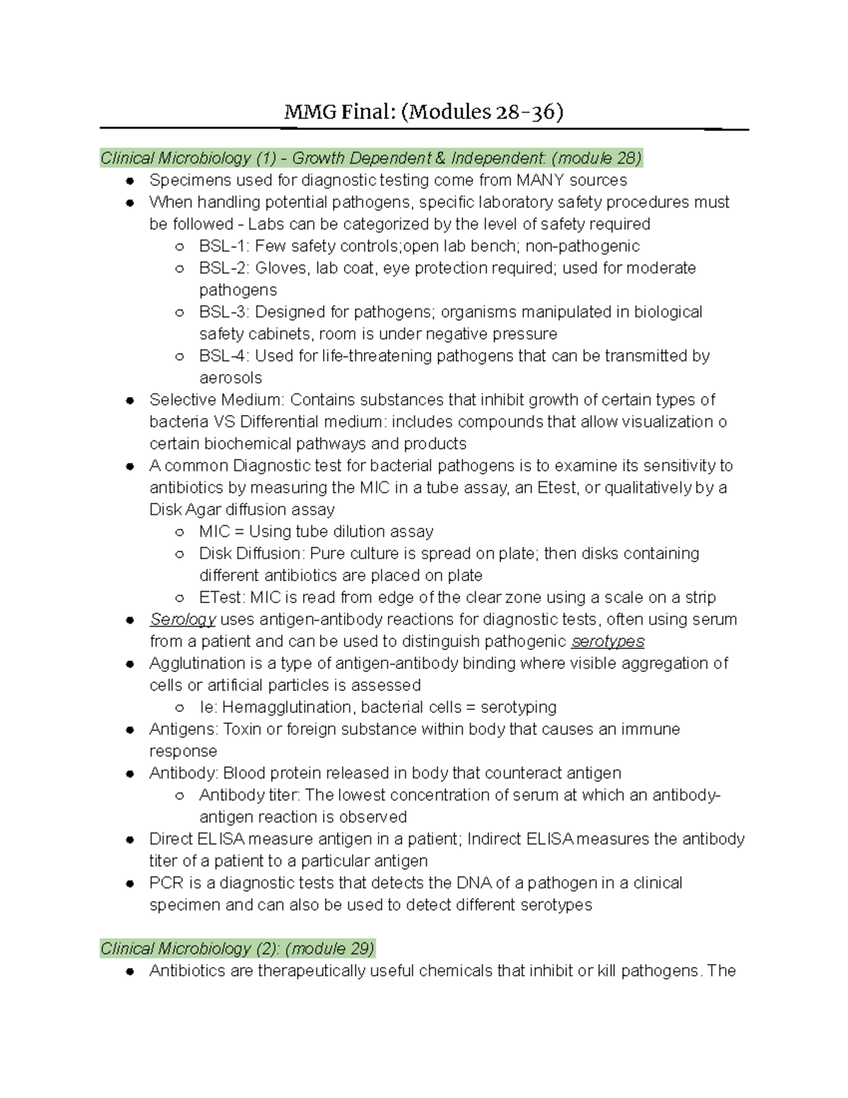 MMG Final Review (NOT diseases) - MMG Final: (Modules 28-36) Clinical ...