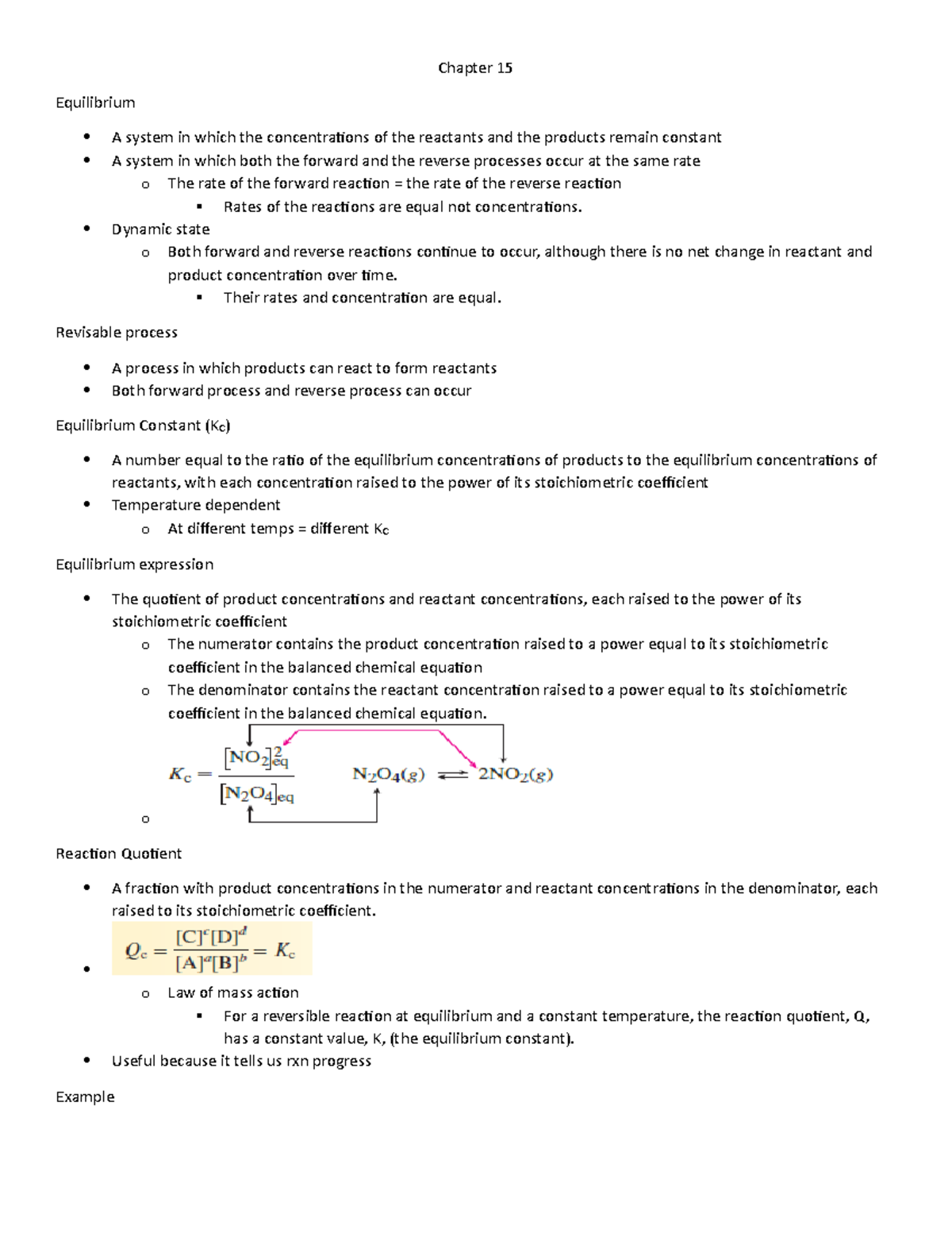 Chapter 15 notes - Chapter 15 Equilibrium A system in which the ...