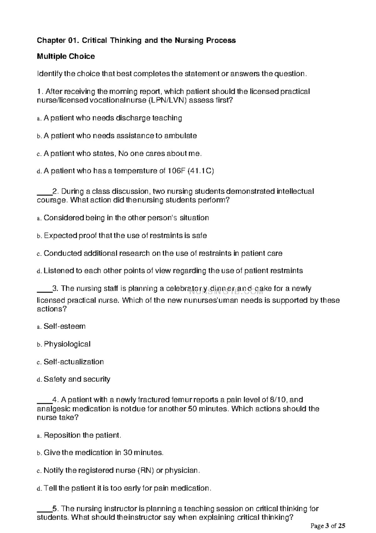 critical thinking cases in nursing answer key pdf