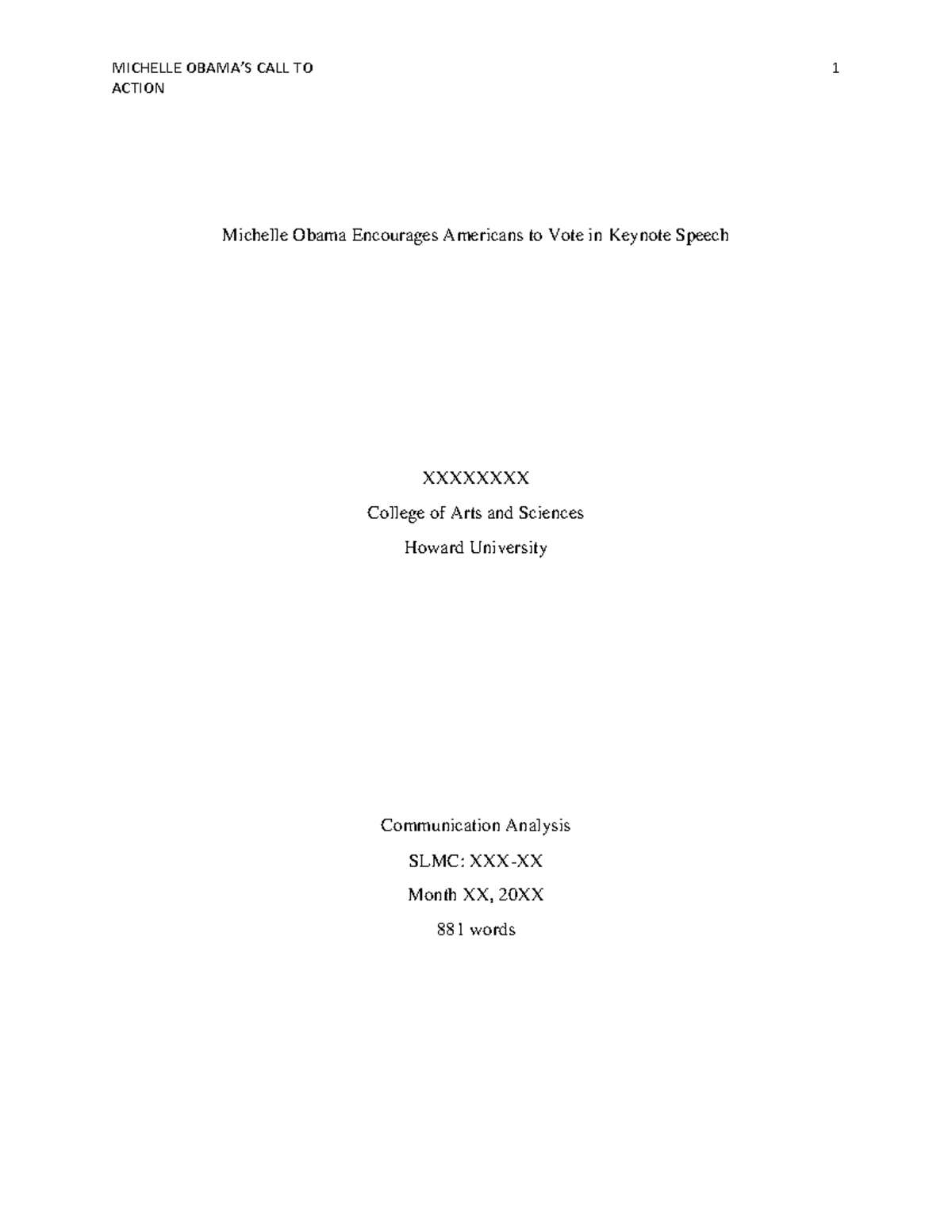 Speech Communication Analysis - Michelle Obama Encourages Americans to ...