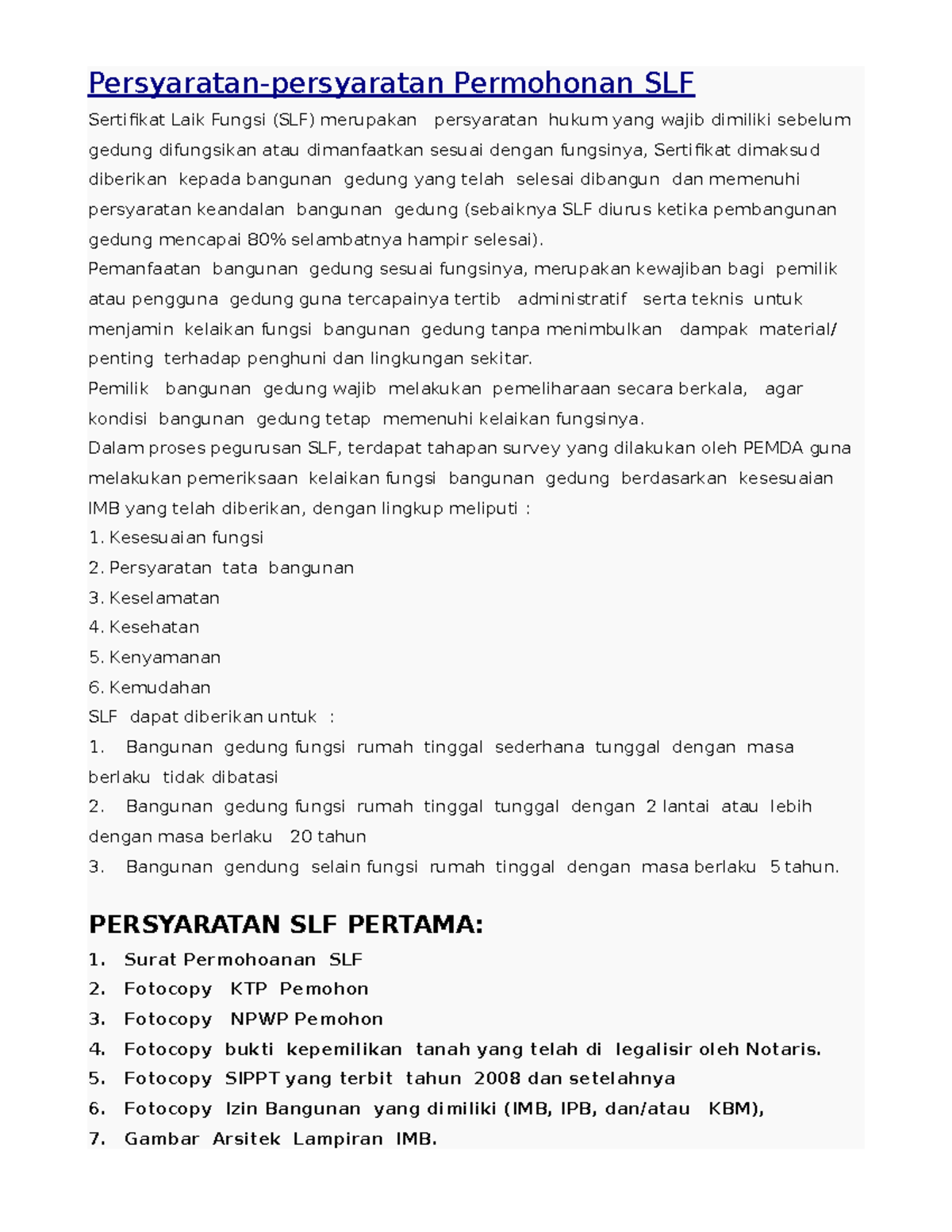 Persyaratan Sertifikat Laik Fungsi Persyaratan Persyaratan Permohonan Slf Sertifikat Laik 1428