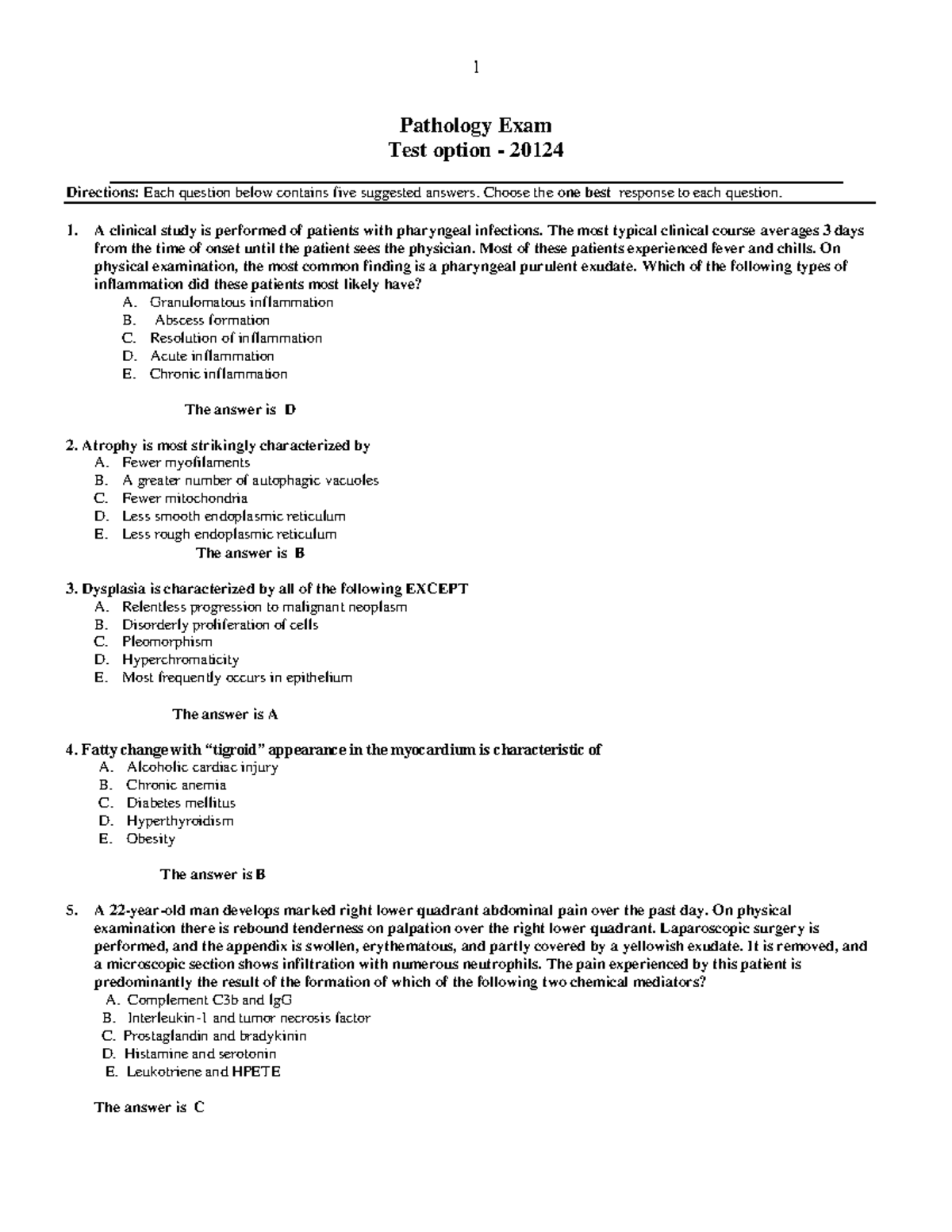 4 - Finals - Pathology Exam Test Option - 20124 Directions: Each ...