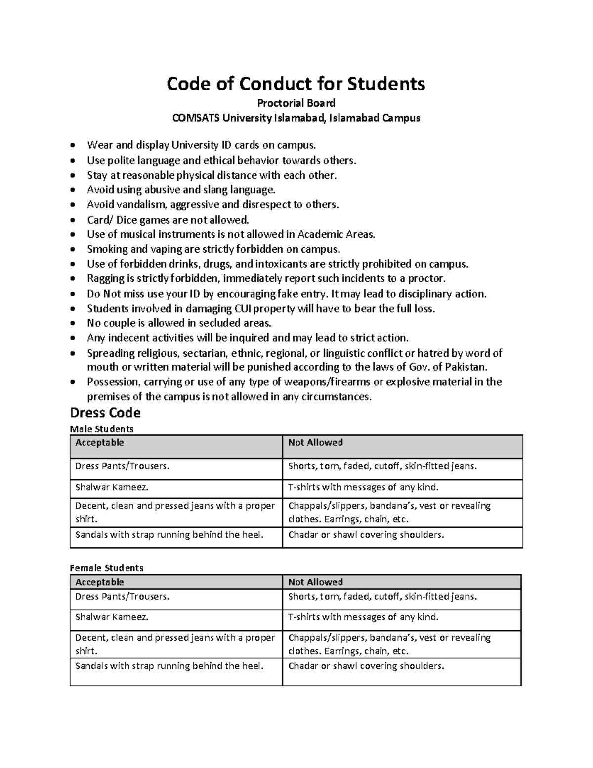 Code of Conduct - Practice notes - Code of Conduct for Students ...