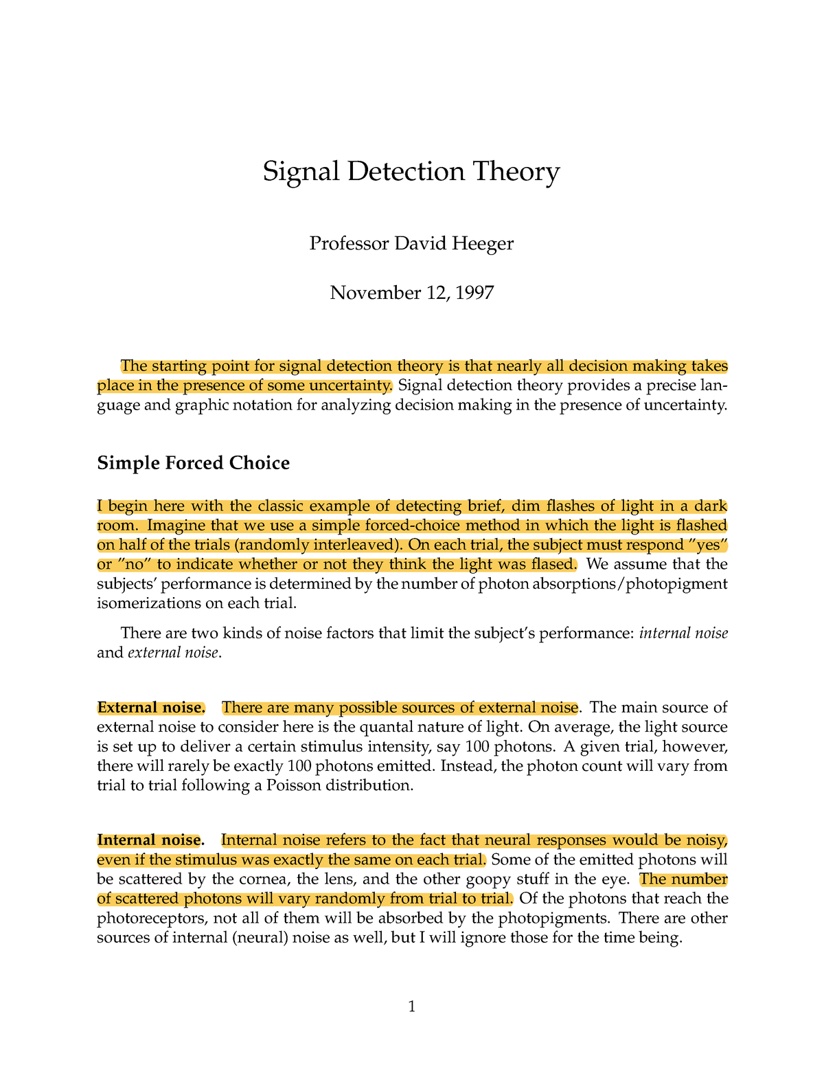 Signal Detection Theory Notes - Signal Detection Theory Professor David ...