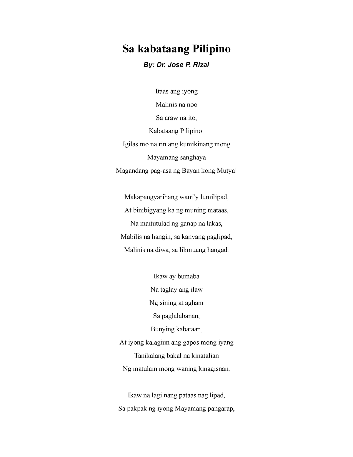 Sa Kabataang Pilipino A Poem Written By Dr Jose P Rizal Sa Hot Sex Picture 5648