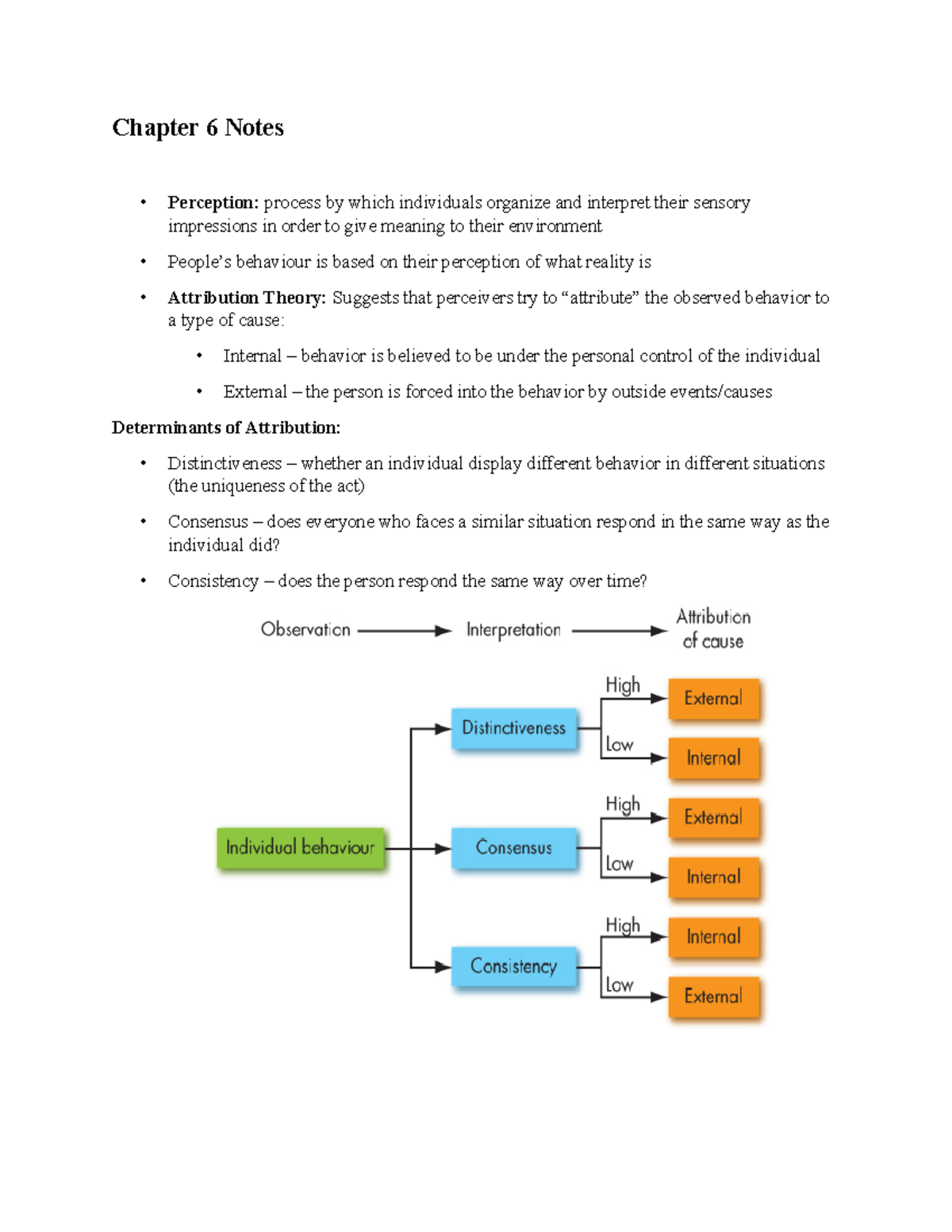 Chapter 6 Notes - Chapter 6 Notes • Perception: process by which ...