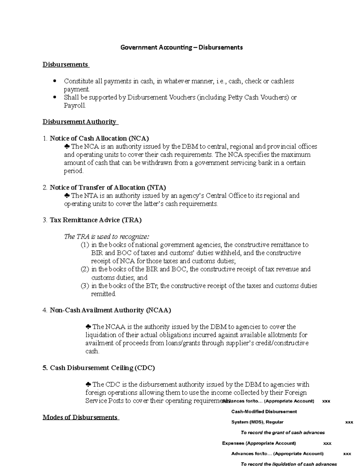 Disbursements - Government Accounting – Disbursements Disbursements ...