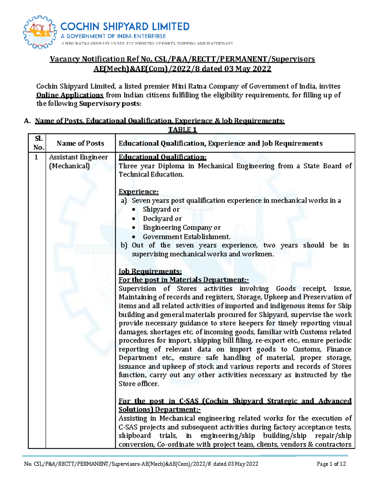 Vacancy Notification - Mandatory assignments - Vacancy Notification Ref ...