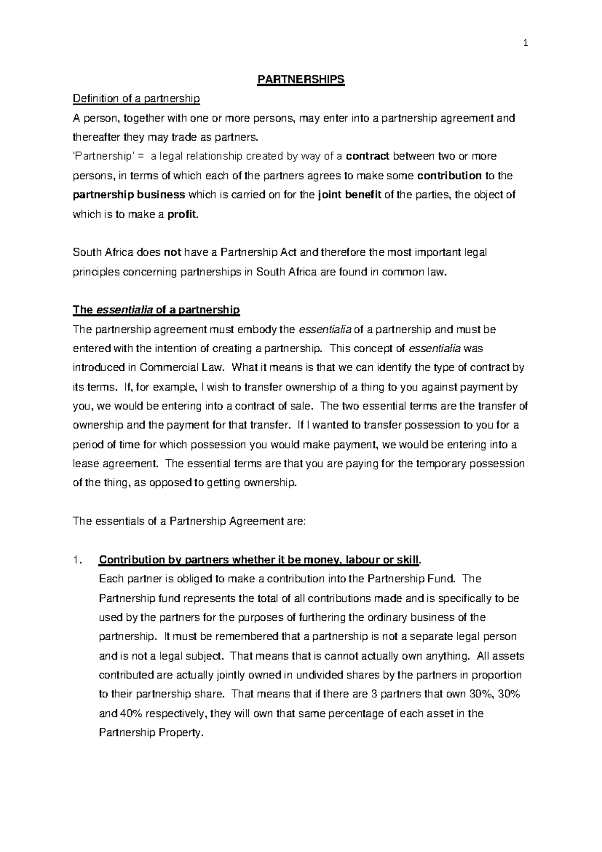 Week 2 Partnerships - Notes - PARTNERSHIPS Definition of a partnership ...