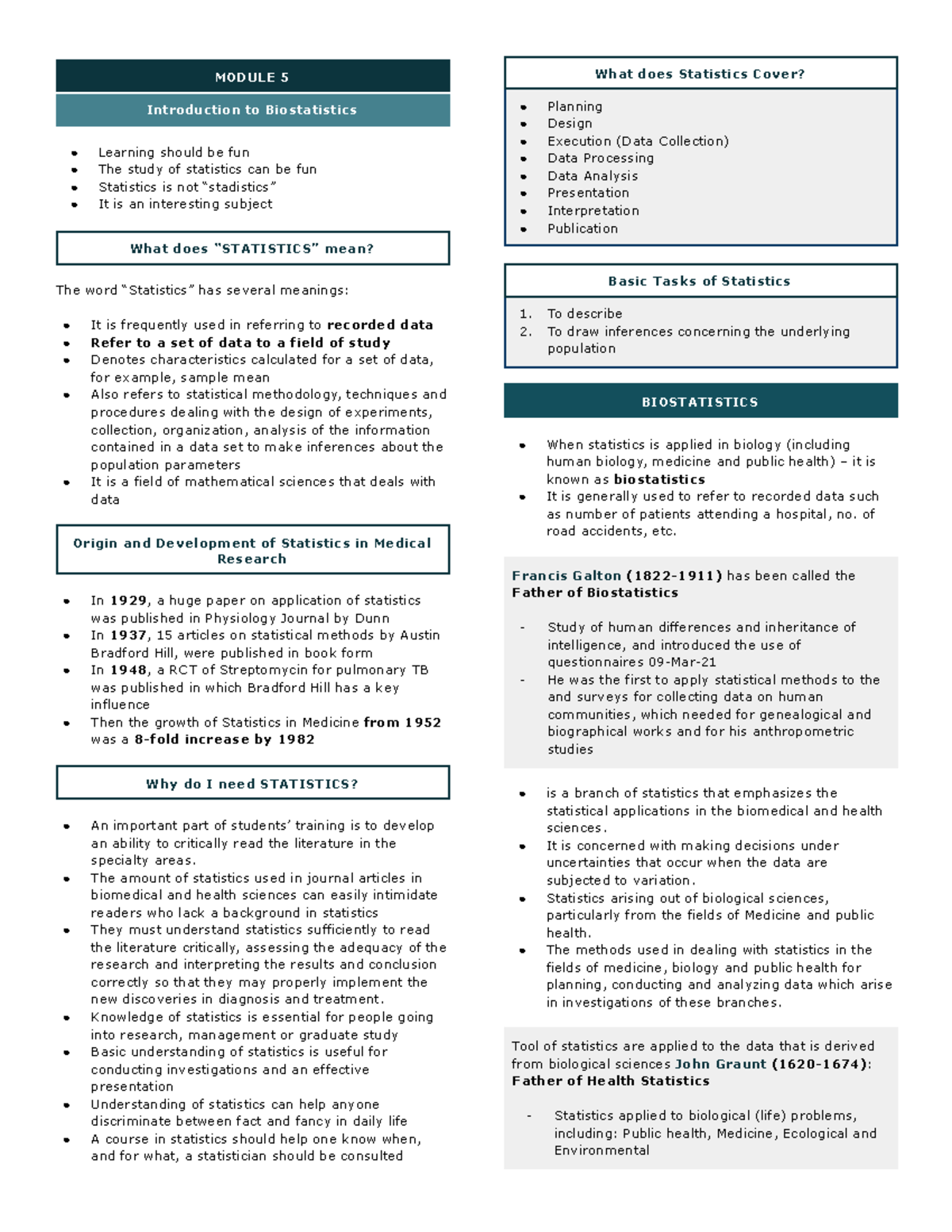 Biostats- Finals - Biostat - MODULE 5 Introduction to Biostatistics ...