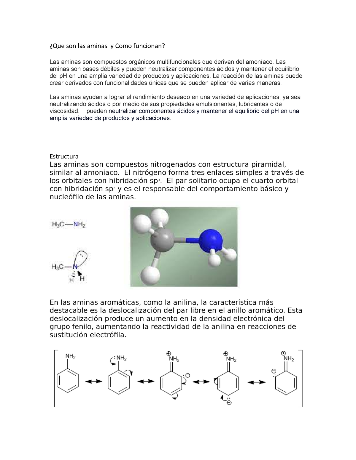 Aminas - Quimica I - UNICAH - Studocu