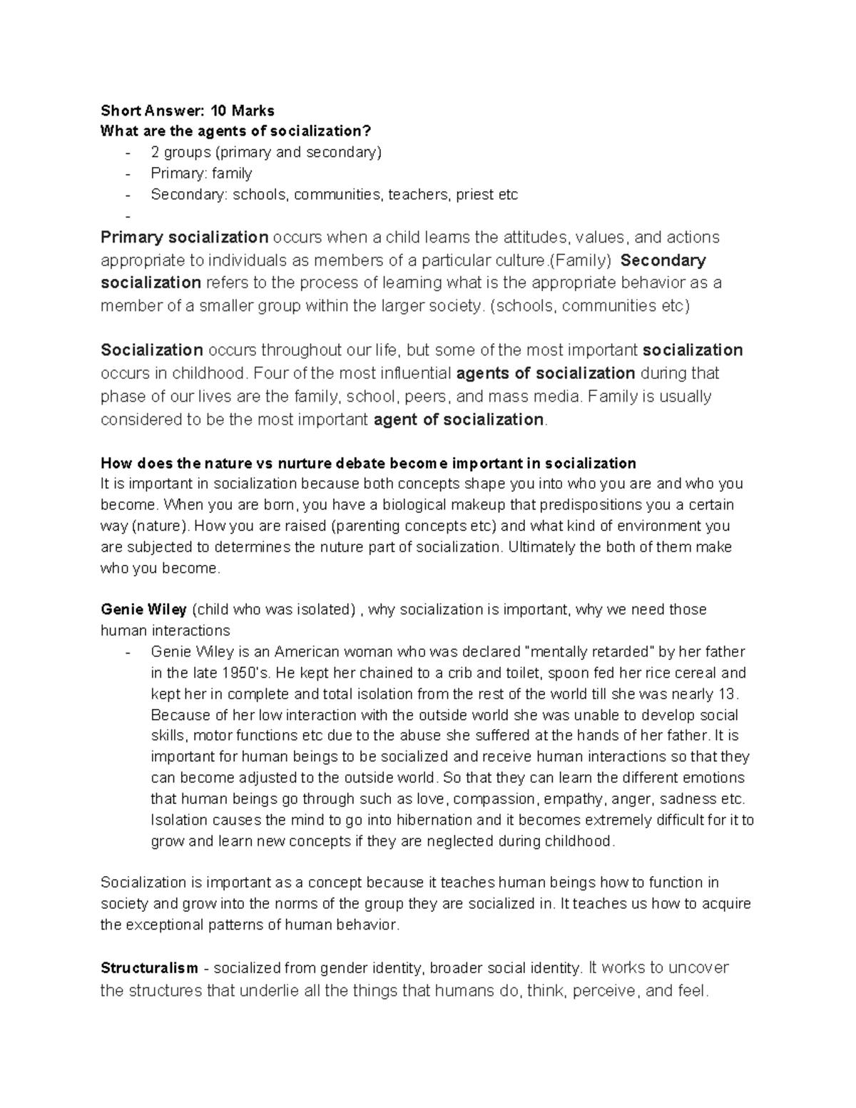 Midterm review October, questions and answers - Short Answer: 10 Marks ...