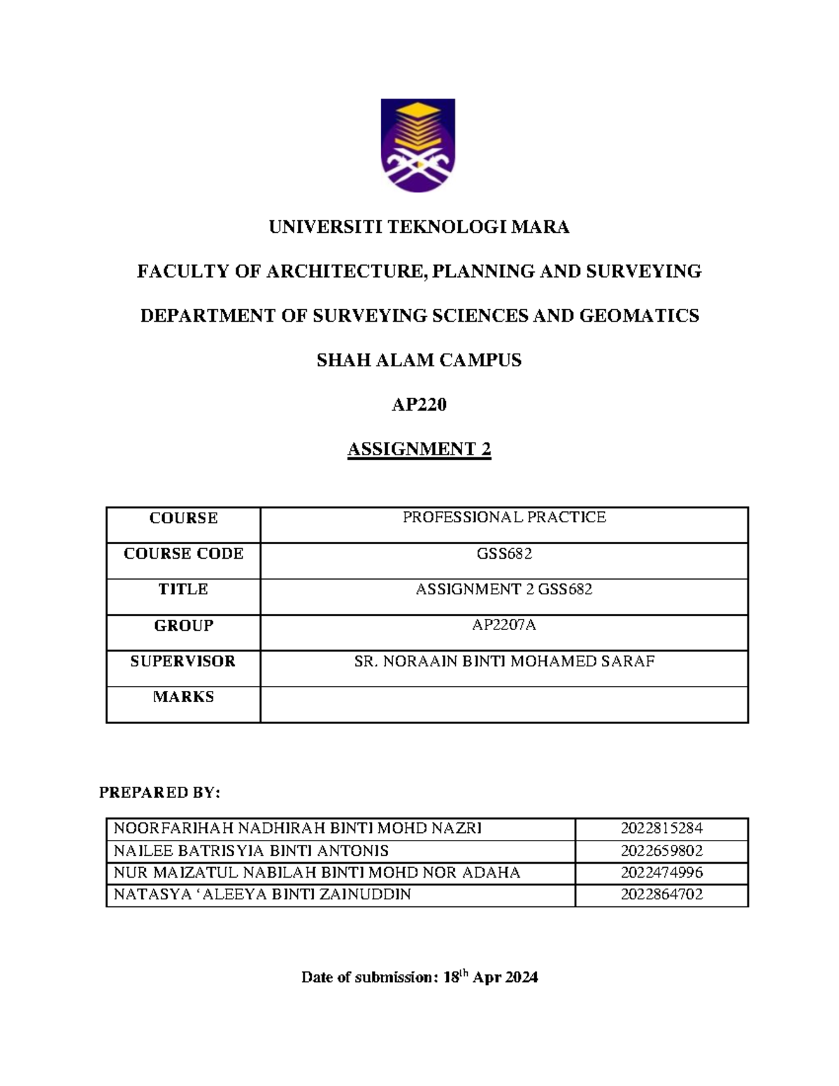 Assignment 2 Gss682 - Universiti Teknologi Mara Faculty Of Architecture 