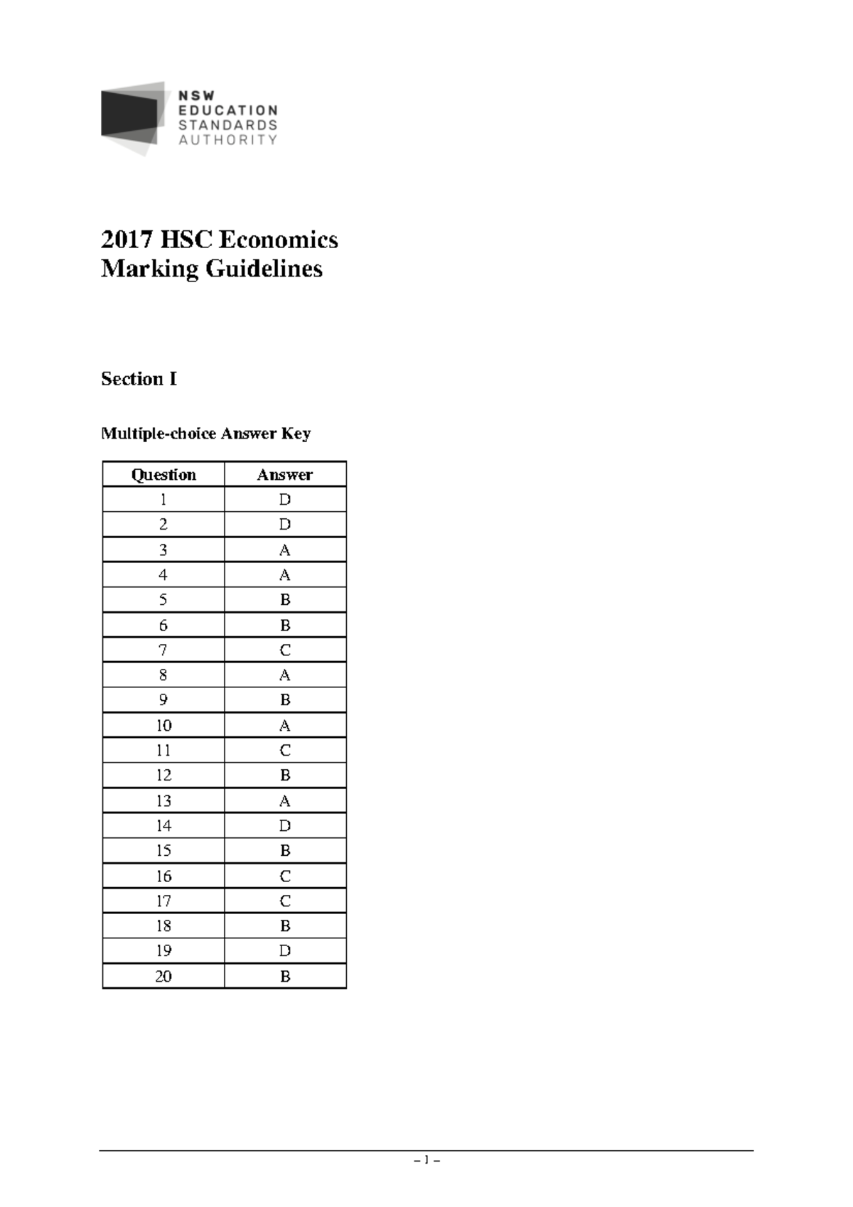 2017hscmgeconomics 2017 HSC Economics Marking Guidelines Section I