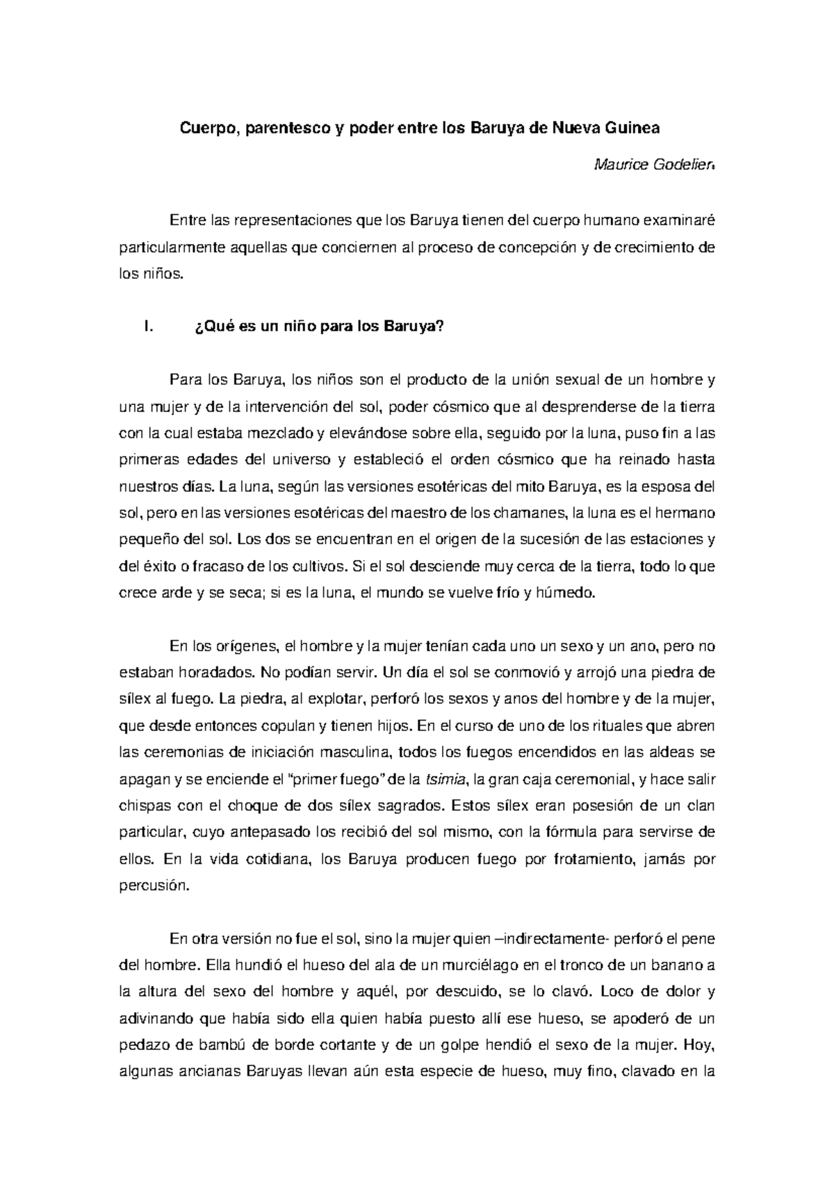 Cuerpo Parentesco Y Poder Entre Los Baruya De NUeva Guinea Godelier 