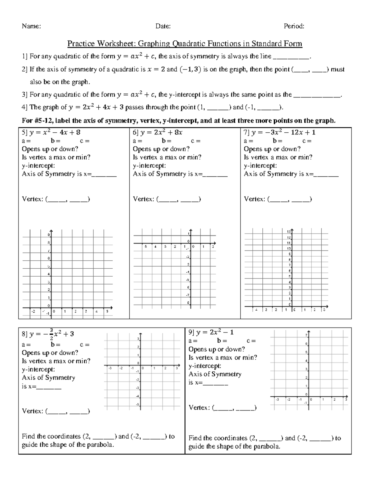 1489642003-practicegraphingstandardform 1 - Name: Date: Period ...