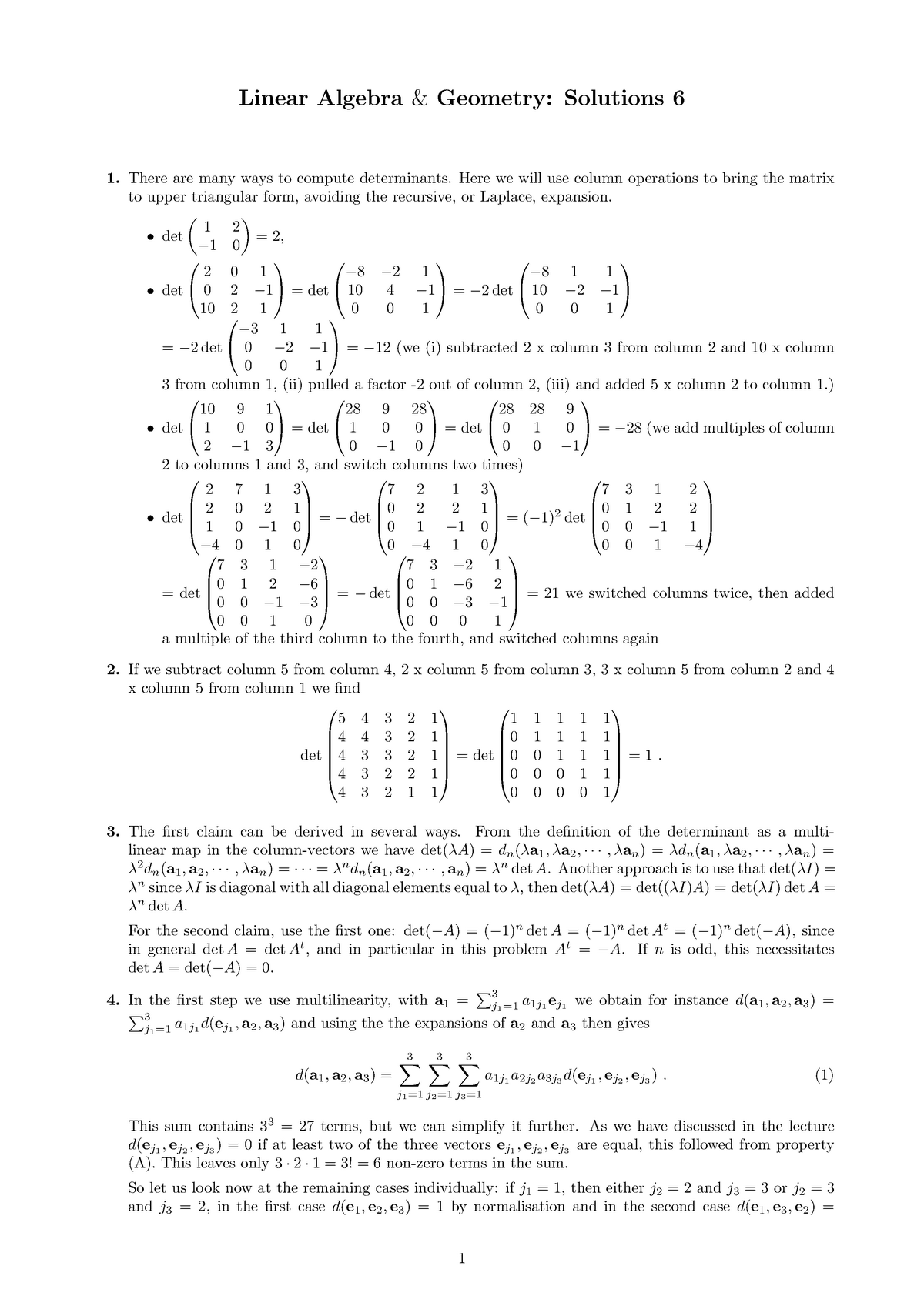 Linear Algebra Sol06 - Linear Algebra&Geometry: Solutions 6 1 Are Many ...