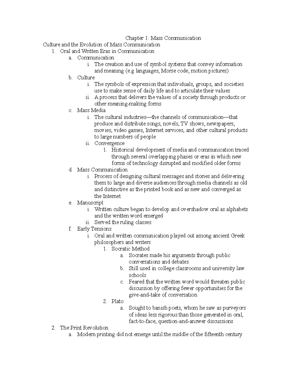 Exam 2 Chapter Notes - Lecture - Chapter 1: Mass Communication Culture ...