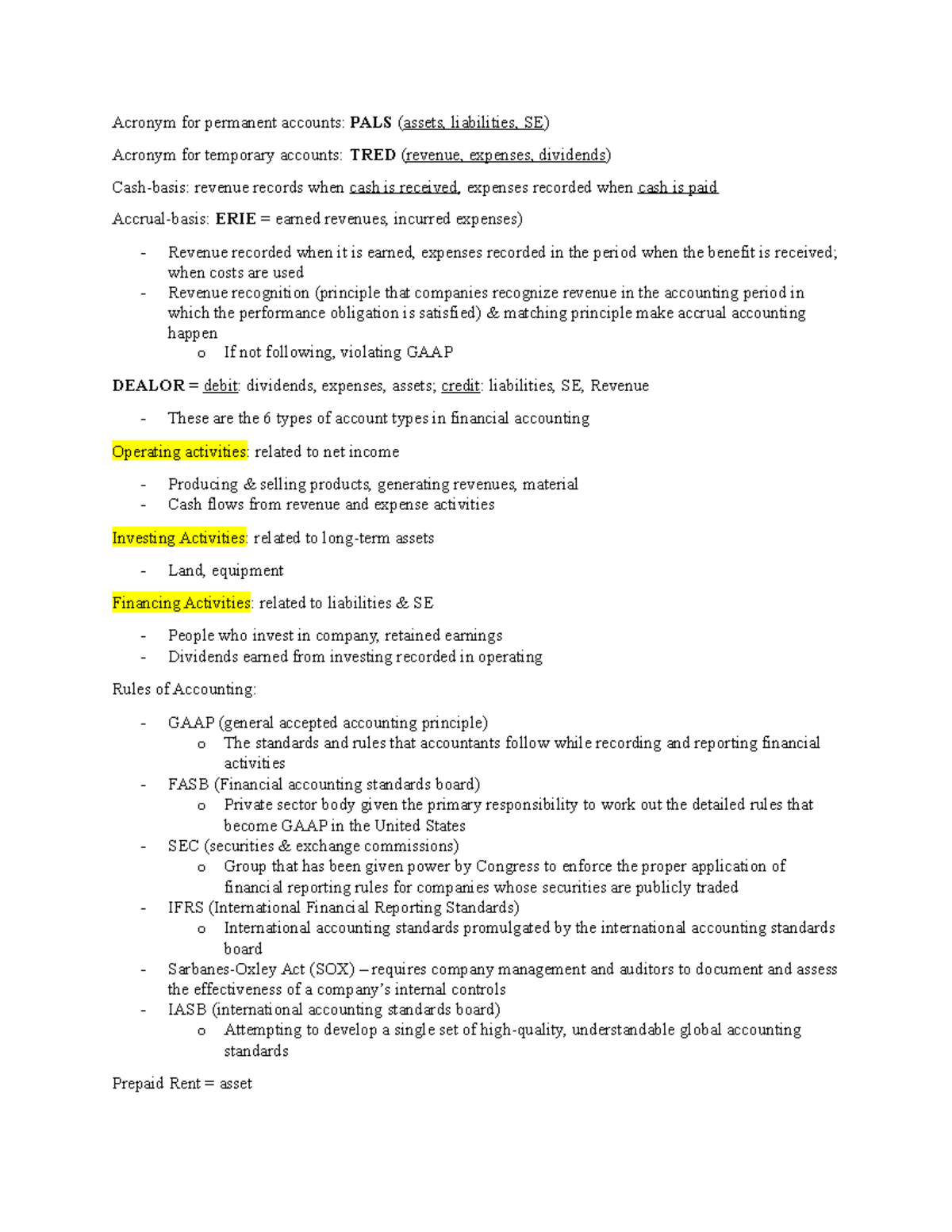 Accounting 201 Exam #1 Cheat Sheet - Acronym For Permanent Accounts ...