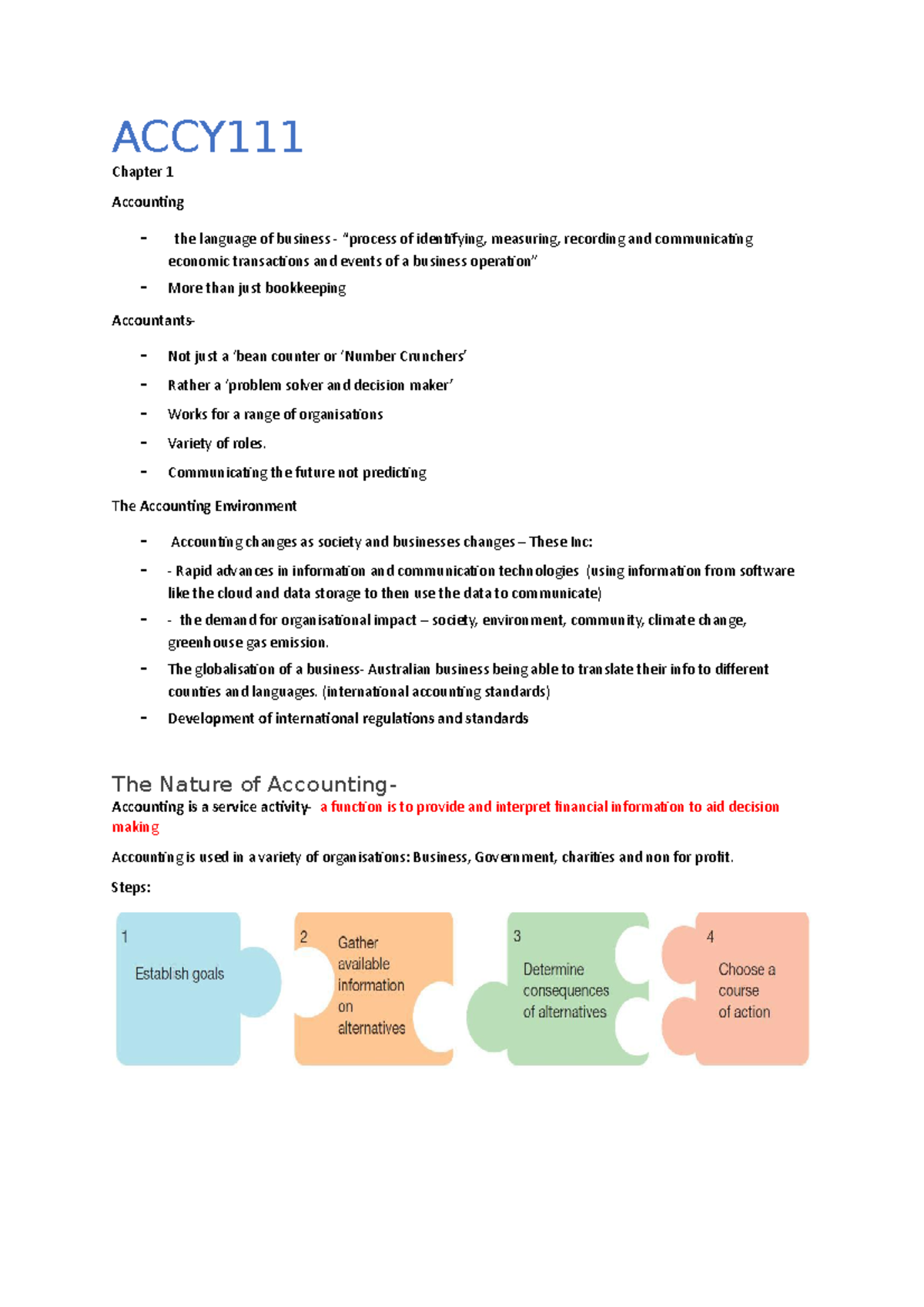 Lecture Notes - Great detial - ACCY Chapter 1 Accounting the language ...