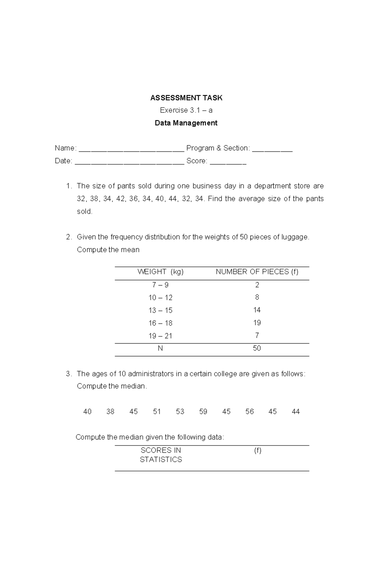 Assessment-TASK-3 - ASSESSMENT TASK Exercise 3 – a Data Management Name