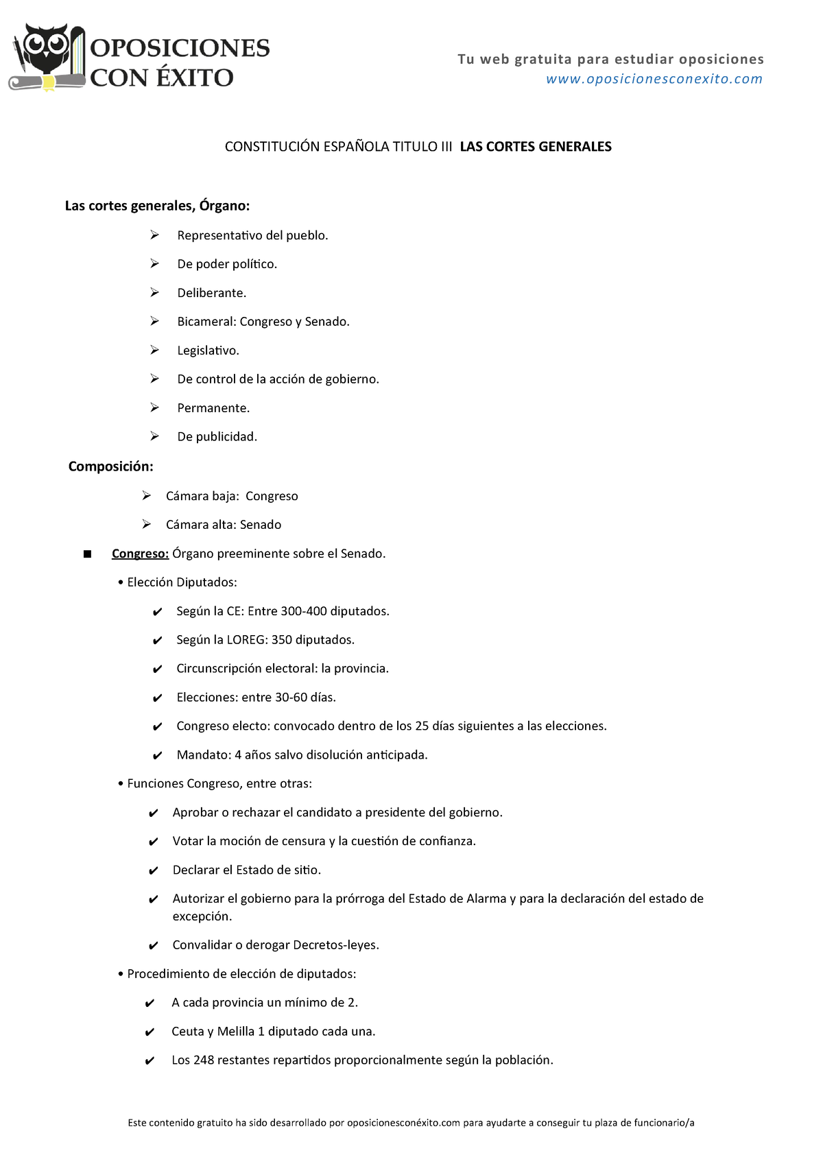 Esquema Las Cortes Generales - Oposicionesconexito CONSTITUCIÓN ...