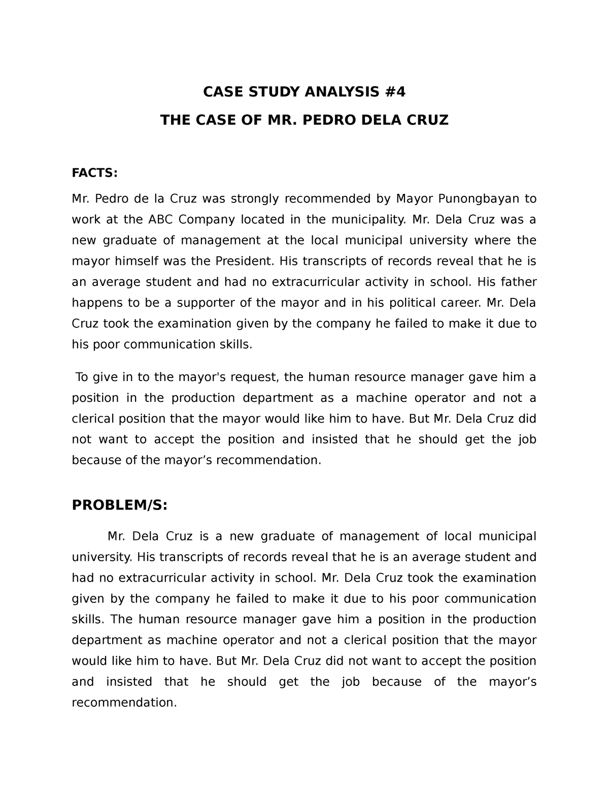 case study 4 the case of mr pedro dela cruz