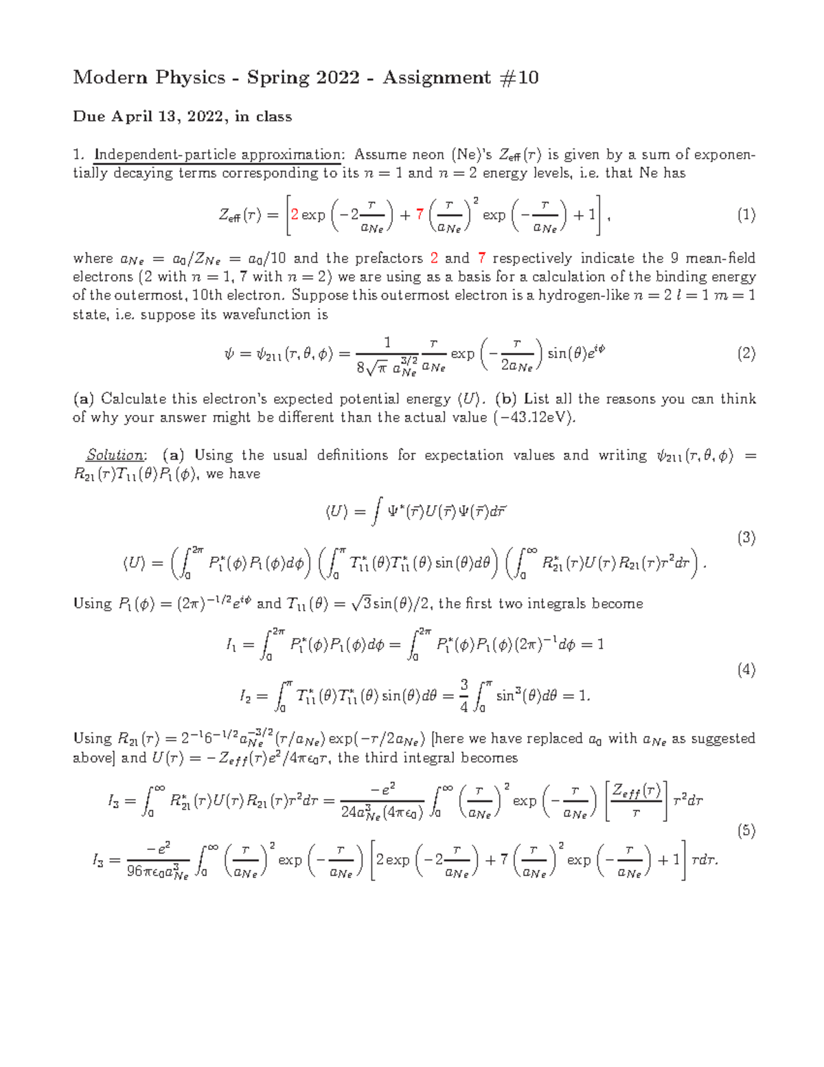 Hw10-solutions - HW 10 - Modern Physics - Spring 2022 - Assignment Due ...