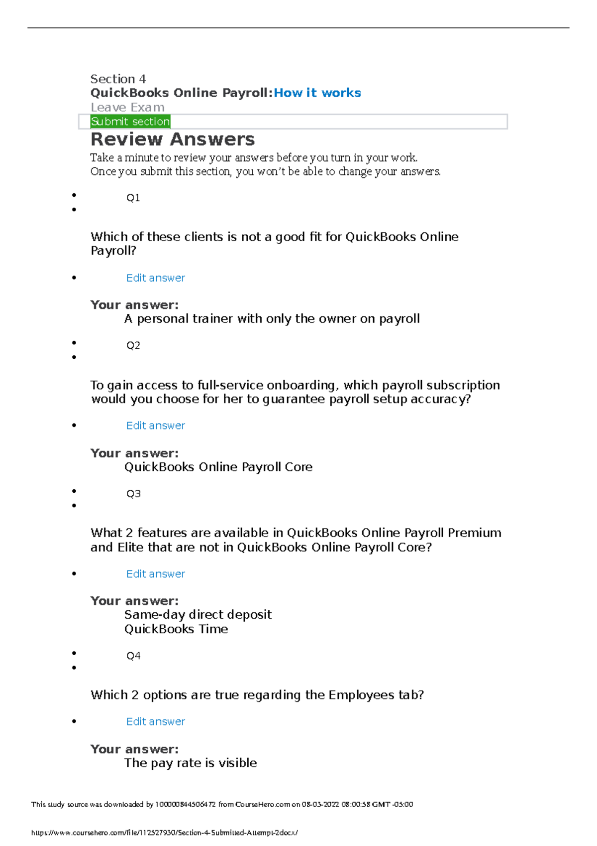 Section 4 Submitted Attempt 2 Section 4 QuickBooks Online PayrollHow