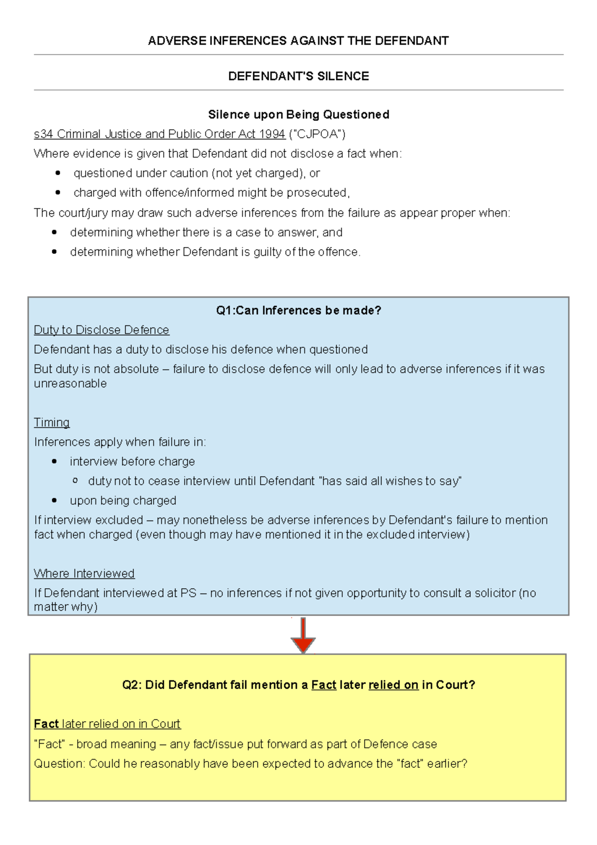 Adverse Inferences Revision notes ADVERSE INFERENCES AGAINST THE