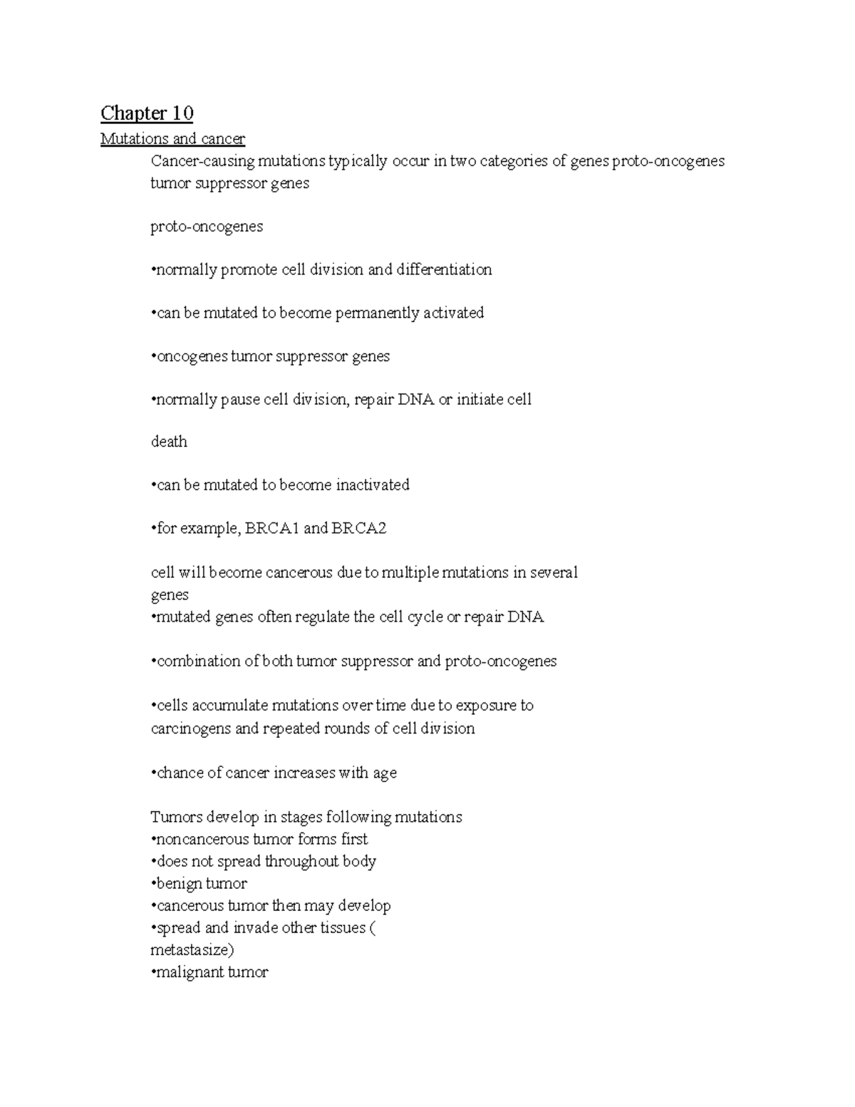Bio notes Chapter 10 pg 2 - Chapter 10 Mutations and cancer Cancer ...
