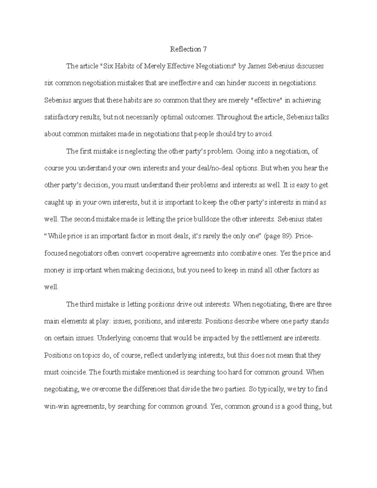 BUS496- Reflection 7 - Reflection 7 The article "Six Habits of Merely ...