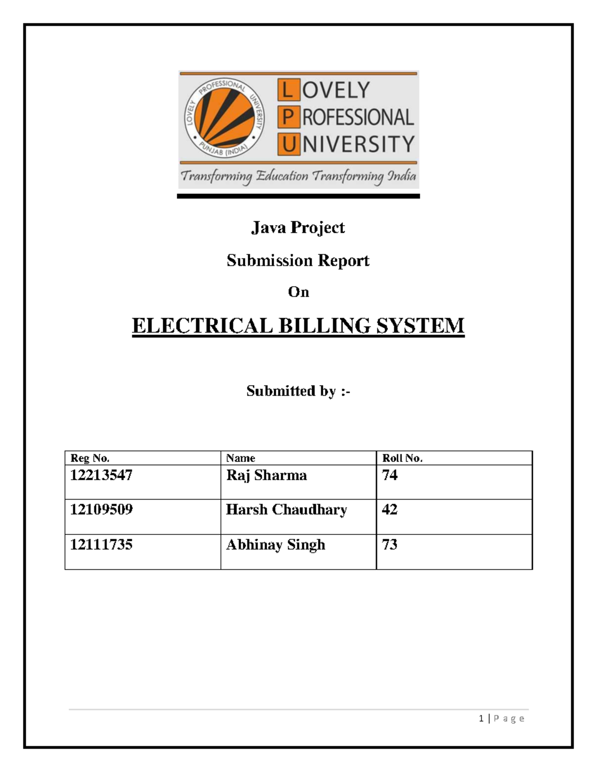 Java Report - Java Project Submission Report On ELECTRICAL BILLING ...
