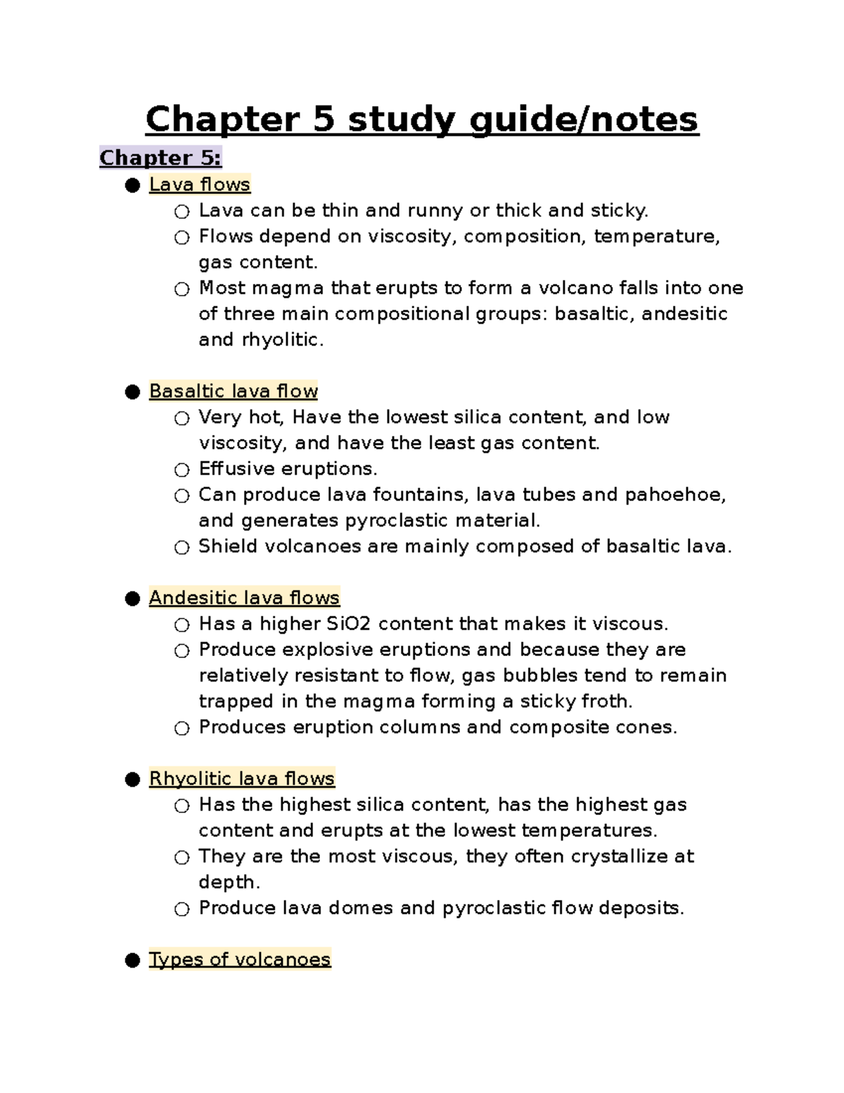 Chapter 5 - Chapter 5 Study Guide/notes Chapter 5: Lava Flows Lava Can ...