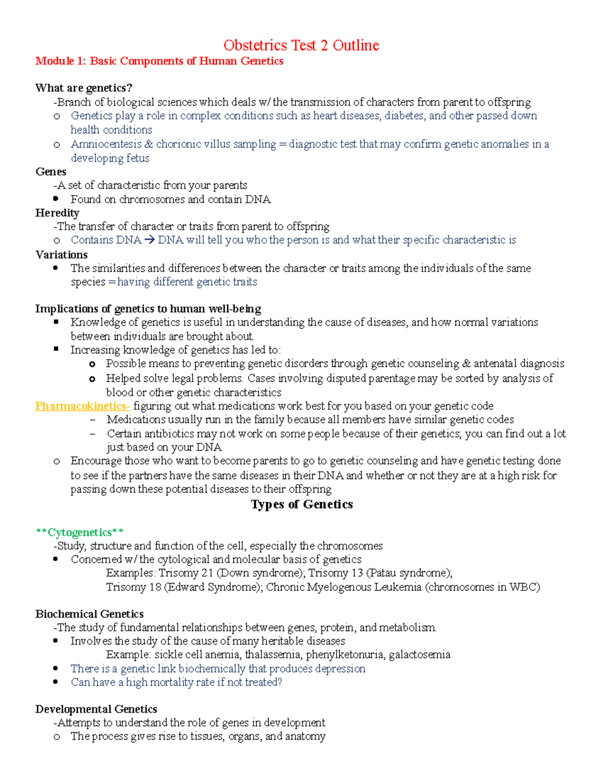 Obstetrics Test 2 Outline - Obstetrics Test 2 Outline Module 1: Basic ...