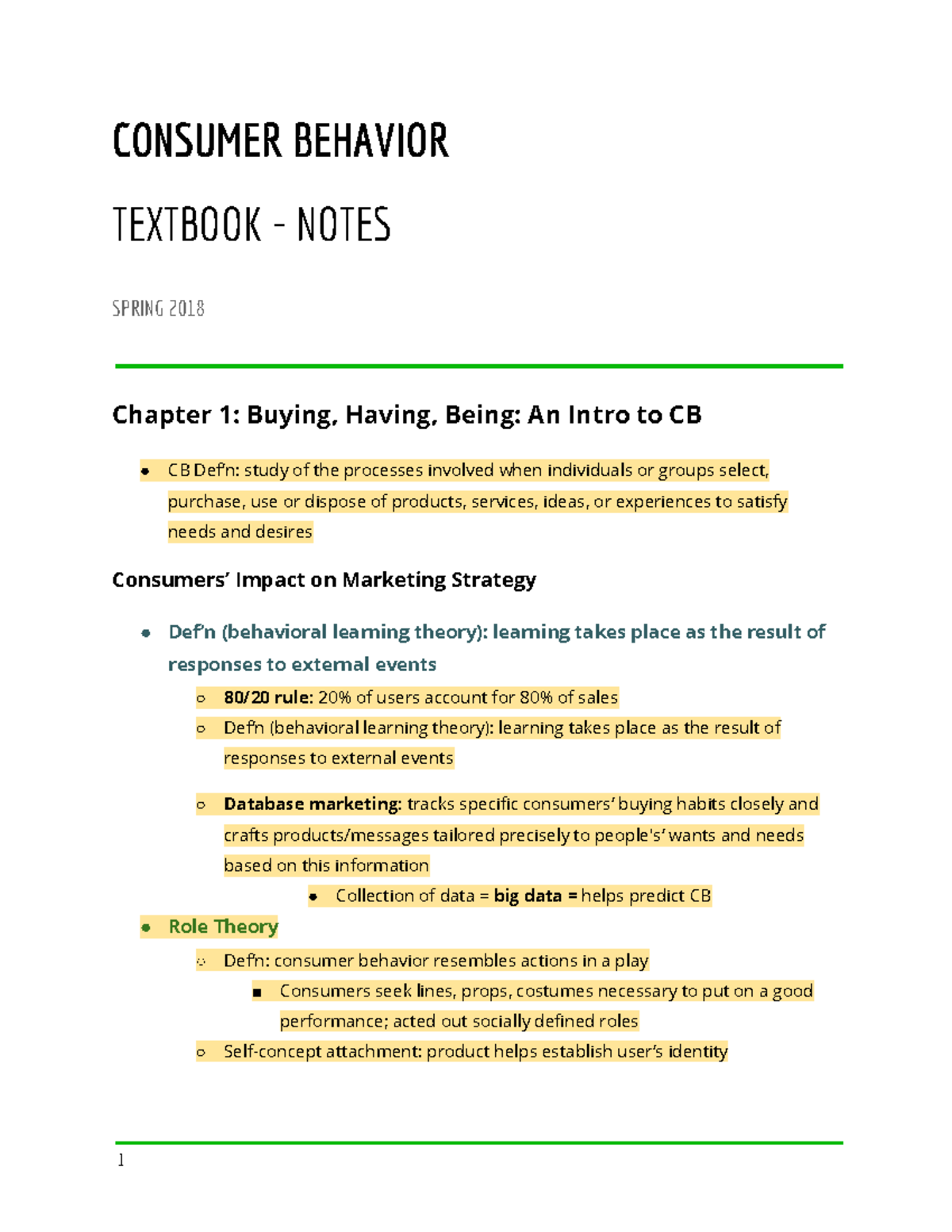 377 EXAM 1 Study guide - CONSUMER BEHAVIOR TEXTBOOK - NOTES SPRING 2018 ...
