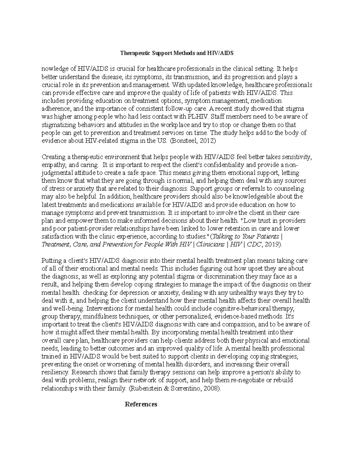 1 topic 1 work Therapeutic Support Methods and HIV/AIDS nowledge of