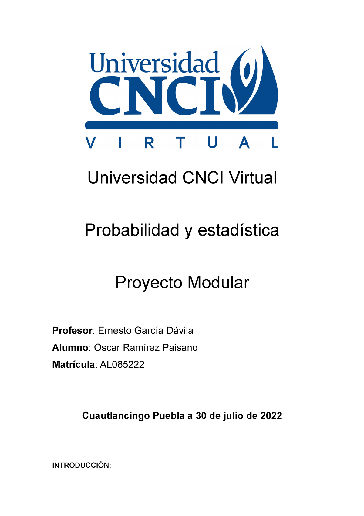 Universidad CNCI Virtual - Proyecto Modular - Probabilidad Y ...