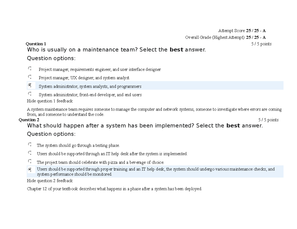 IT-304 7-1 Quiz - IT-304 7-1 Quiz - Attempt Score 25 / 25 - A Overall ...