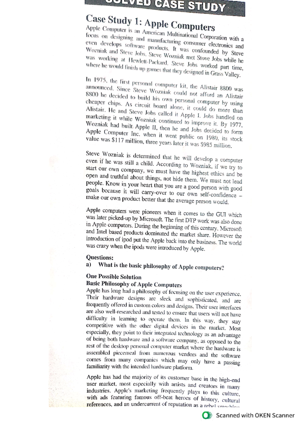 Case study TFM 1 - CASE STUDY Case Study 1: Apple Computers Apple focus ...
