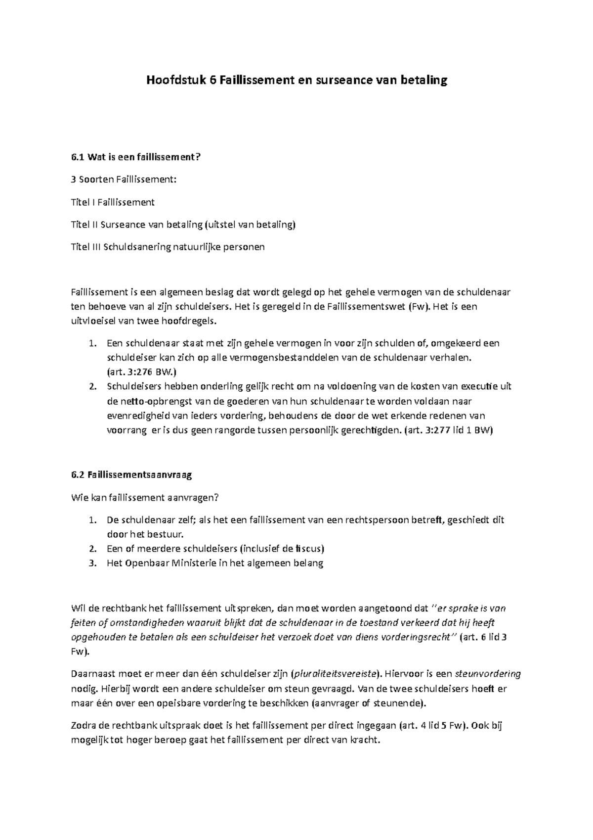 Grondslagen Ondernemingsrecht Hoofdstuk 6 'Faillissement En Surseance ...