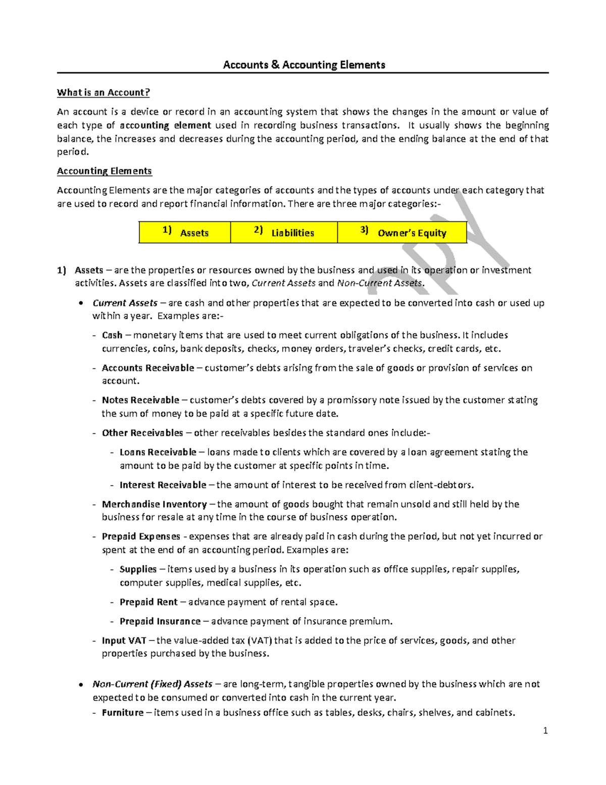 Accounts and accounting elements - DO NOT COPY Accounts & Accounting ...