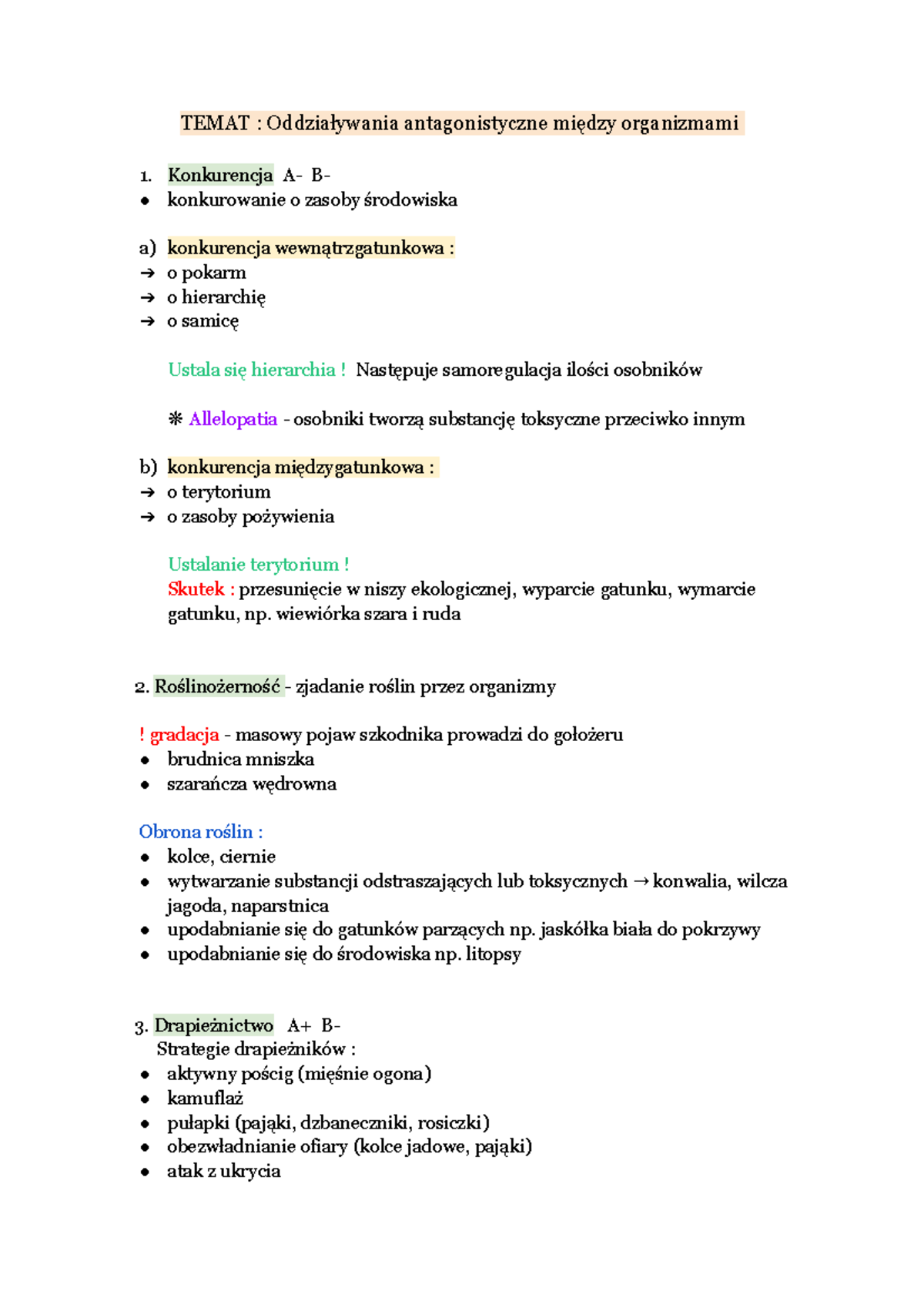T4. Oddziaływania antagonistyczne między organizmami - TEMAT