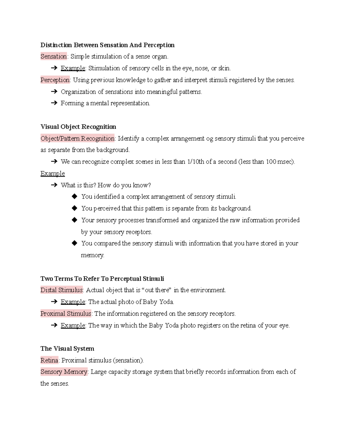 Chapter 2 Notes - Visual And Auditory Recognition - Distinction Between ...