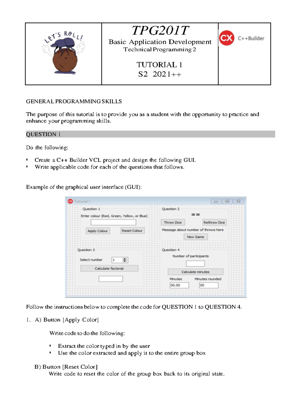 Tutorial 1 2021 S2+ - TPG 201 T Basic Application Development Technical ...