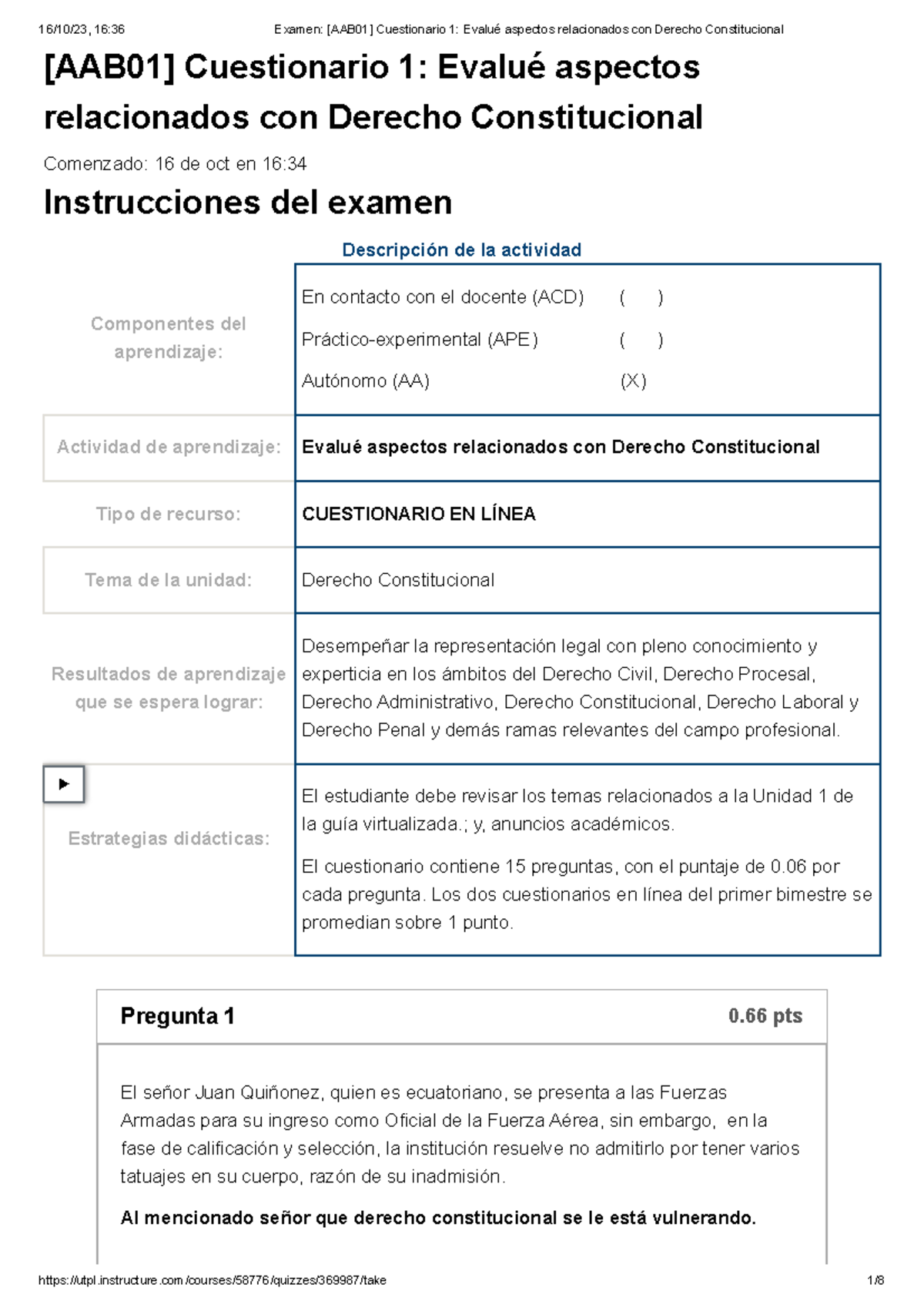 Practicum 4.1 Cuestionario 1 Evalué Aspectos Relacionados Con Derecho ...