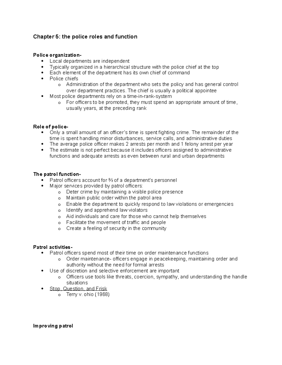 Police Roles and Functions: Chapter 5 Summary - Studocu