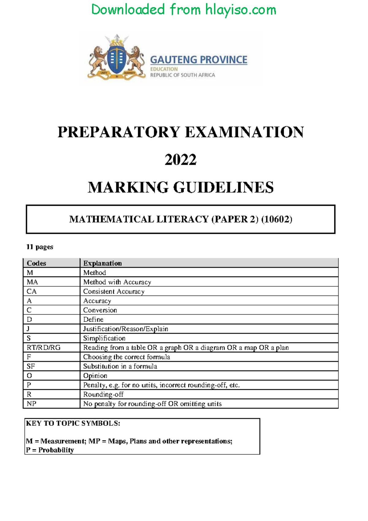 Gr12 Mathematics Literacy P2 (English) SEP 2022 Possible Answers ...