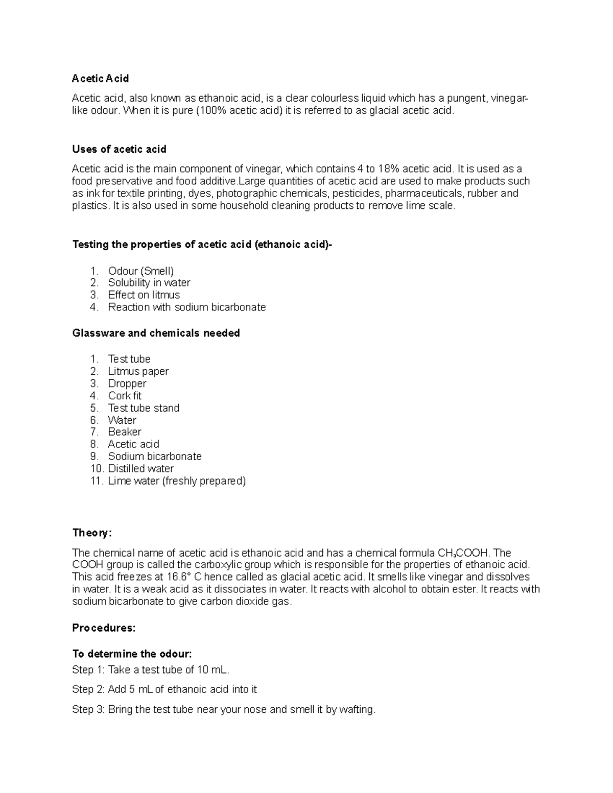 Acetic Acid notes Acetic Acid Acetic acid, also known as ethanoic
