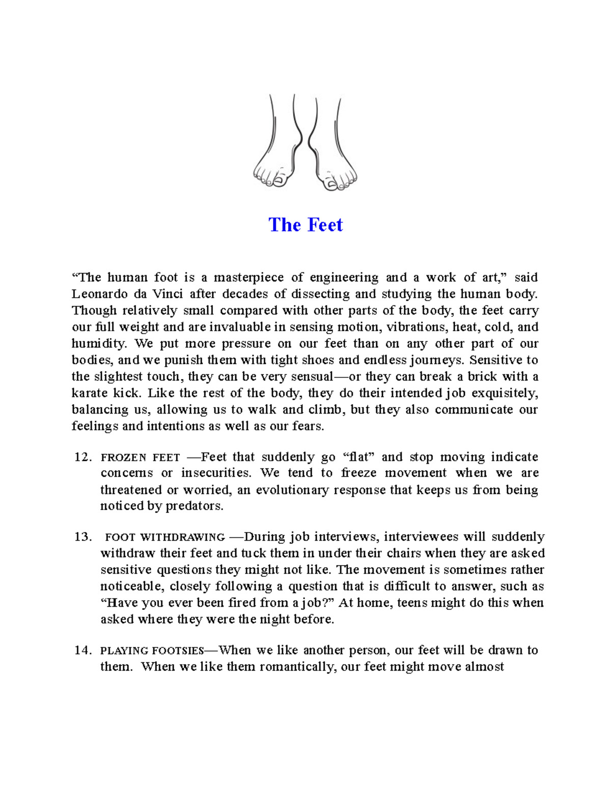 The Feet The Dictionary of Body Language in Criminology The Feet